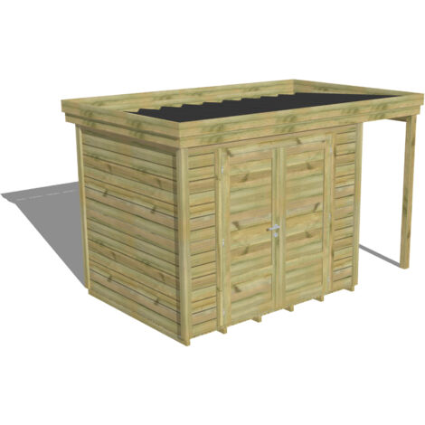 ABRI DE JARDIN bois Pin autoclave 27mm - 3,64x2,14m / 7,8m2 - Bac acier - Plancher bois (1/5)