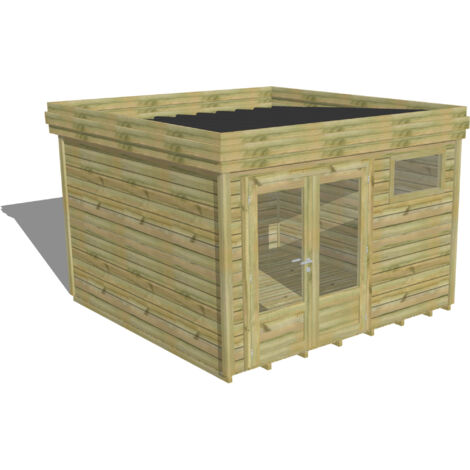 ABRI DE JARDIN bois Pin autoclave 27mm - 3,44x3,44m / 11,8m2 - Bac acier - Plancher bois