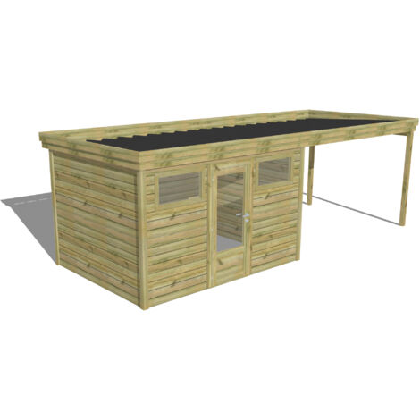 ABRI DE JARDIN bois Pin autoclave 27mm - 6,94x2,64m / 18,3m2 - Bac acier - Abri Français (1/5)