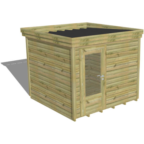 ABRI DE JARDIN bois Pin autoclave 27mm - 2,64x2,64m / 7m2 - Bac acier - Plancher bois