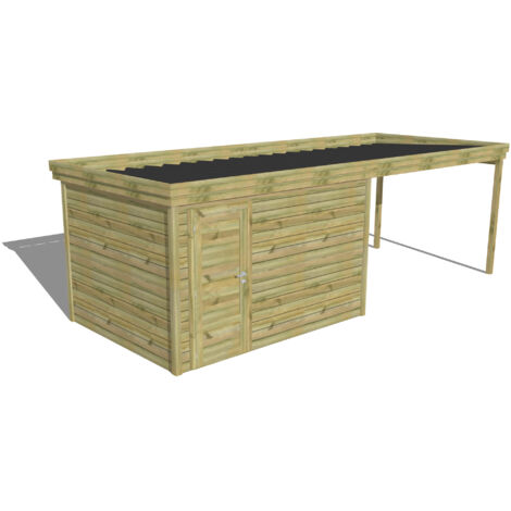 ABRI DE JARDIN bois Pin autoclave 27mm - 6,94x2,64m / 18,3m2 - Bac acier - Abri Français (1/5)