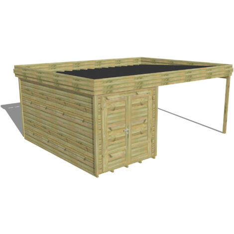 ABRI DE JARDIN bois Pin autoclave 27mm - 5,64x4,34m / 24,5m2 - Bac acier - Plancher bois (1/5)