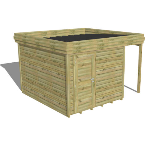 ABRI DE JARDIN bois Pin autoclave 27mm - 3,64x3,44m / 12,5m2 - Bac acier - Plancher bois