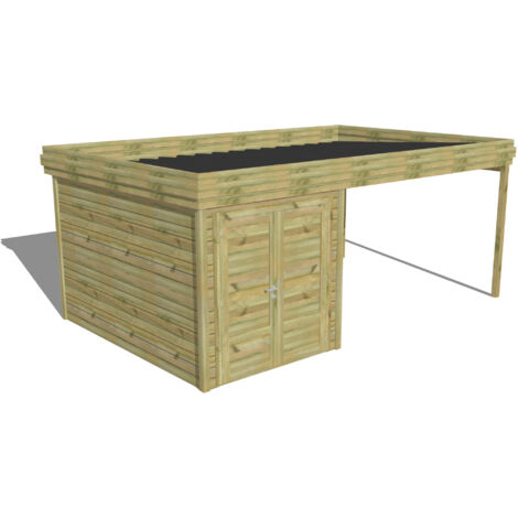 ABRI DE JARDIN bois Pin autoclave 27mm - 5,64x3,44m / 19,4m2 - Bac acier - Abri Français (1/5)