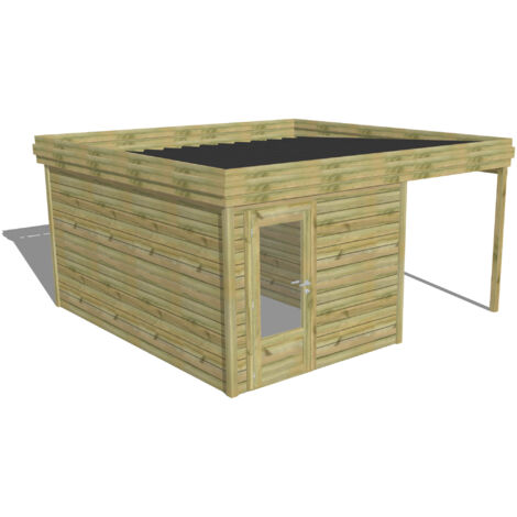 ABRI DE JARDIN bois Pin autoclave 27mm - 4,64x4,34m / 20,1m2 - Bac acier - Abri Français (1/5)