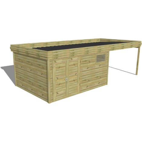 ABRI DE JARDIN bois Pin autoclave 27mm - 7,84x3,44m / 27m2 - Bac acier - Abri Français (1/5)