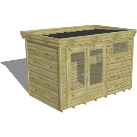 ABRI DE JARDIN bois Pin autoclave 27mm - 3,44x2,14m / 7,4m2 - Bac acier - Plancher bois