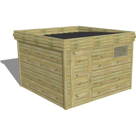 ABRI DE JARDIN bois Pin autoclave 27mm - 3,44x3,44m / 11,8m2 - Bac acier - Abri Français