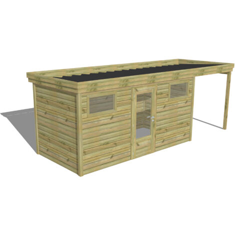 ABRI DE JARDIN bois Pin autoclave 27mm - 6,34x2,14m / 13,6m2 - Bac acier - Abri Français (1/5)