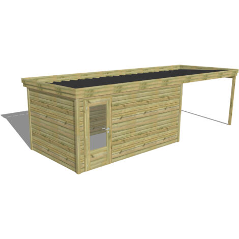 ABRI DE JARDIN bois Pin autoclave 27mm - 7,84x2,64m / 20,7m2 - Bac acier - Abri Français (1/5)
