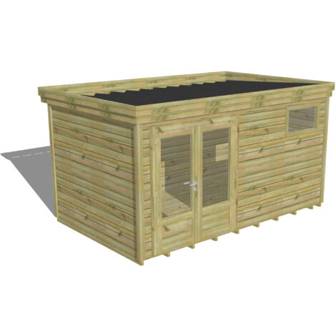 ABRI DE JARDIN bois Pin autoclave 27mm - 4,34x2,64m / 11,5m2 - Bac acier - Plancher bois