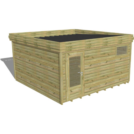 ABRI DE JARDIN bois Pin autoclave 27mm - 4,34x4,34m / 18,8m2 - Bac acier - Plancher bois (1/5)