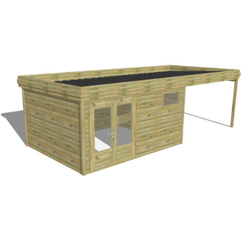 ABRI DE JARDIN bois Pin autoclave 27mm - 7,84x3,44m / 27m2 - Bac acier - Abri Français