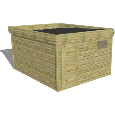 ABRI DE JARDIN bois Pin autoclave 27mm - 3,44x4,34m / 14,9m2 - Bac acier - Abri Français