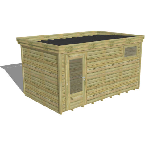 ABRI DE JARDIN bois Pin autoclave 27mm - 4,34x2,64m / 11,5m2 - Bac acier - Plancher bois (1/5)