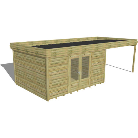 ABRI DE JARDIN bois Pin autoclave 27mm - 7,84x3,44m / 27m2 - Bac acier - Plancher bois (1/5)