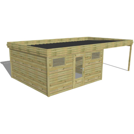 ABRI DE JARDIN bois Pin autoclave 27mm - 7,84x4,34m / 34m2 - Bac acier - Abri Français (1/5)
