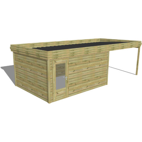 ABRI DE JARDIN bois Pin autoclave 27mm - 7,84x3,44m / 27m2 - Bac acier - Abri Français (1/5)