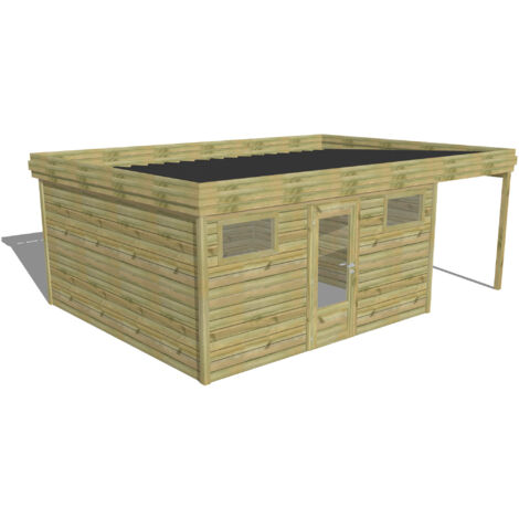ABRI DE JARDIN bois Pin autoclave 27mm - 6,34x4,34m / 27,5m2 - Bac acier - Abri Français (1/5)