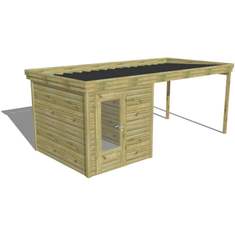 ABRI DE JARDIN bois Pin autoclave 27mm - 5,64x2,64m / 14,9m2 - Bac acier - Abri Français