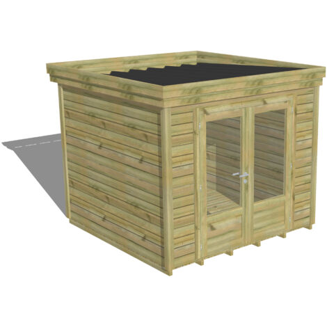 ABRI DE JARDIN bois Pin autoclave 27mm - 2,64x2,64m / 7m2 - Bac acier - Plancher bois