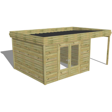 ABRI DE JARDIN bois Pin autoclave 27mm - 5,44x3,44m / 18,7m2 - Bac acier - Abri Français