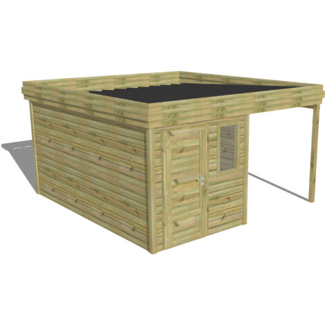 ABRI DE JARDIN bois Pin autoclave 27mm - 4,14x4,34m / 18m2 - Bac acier - Abri Français