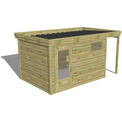 ABRI DE JARDIN bois Pin autoclave 27mm - 4,44x2,64m / 11,7m2 - Bac acier - Abri Français