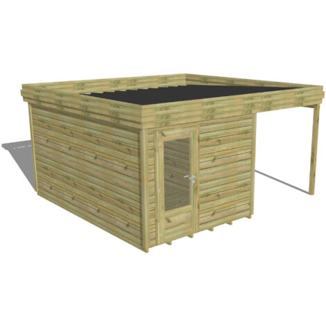 ABRI DE JARDIN bois Pin autoclave 27mm - 4,64x4,34m / 20,1m2 - Bac acier - Plancher bois