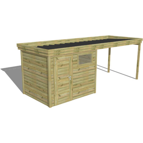 ABRI DE JARDIN bois Pin autoclave 27mm - 6,14x2,14m / 13,1m2 - Bac acier - Abri Français