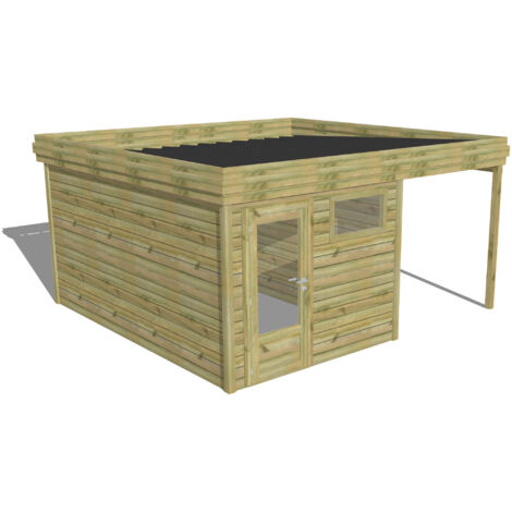 ABRI DE JARDIN bois Pin autoclave 27mm - 4,64x4,34m / 20,1m2 - Bac acier - Abri Français (1/5)