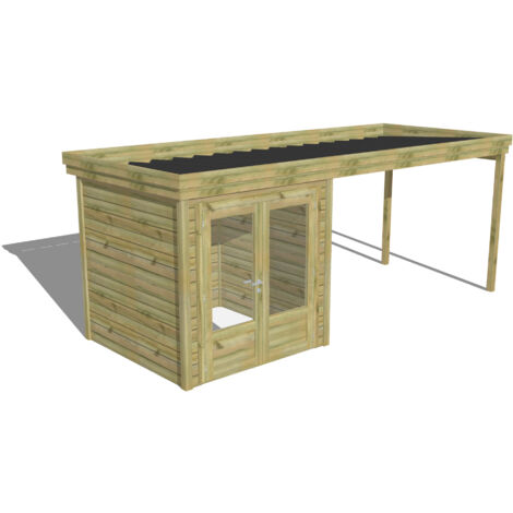 ABRI DE JARDIN bois Pin autoclave 27mm - 5,64x2,14m / 12,1m2 - Bac acier - Abri Français