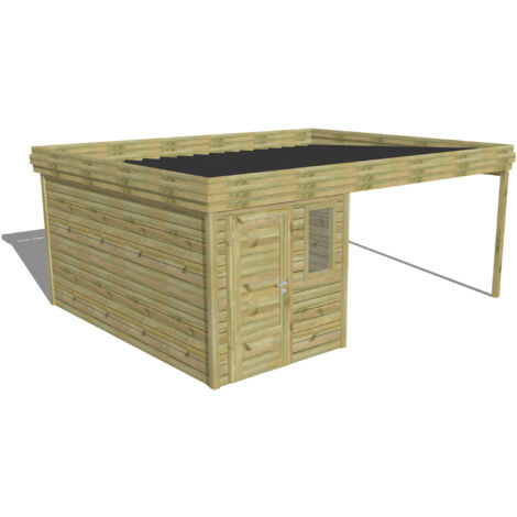 ABRI DE JARDIN bois Pin autoclave 27mm - 5,64x4,34m / 24,5m2 - Bac acier - Abri Français (1/5)