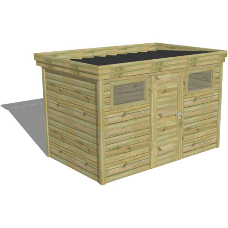ABRI DE JARDIN bois Pin autoclave 27mm - 3,44x2,14m / 7,4m2 - Bac acier - Abri Français