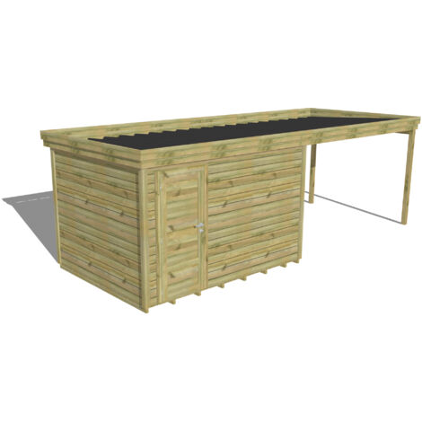ABRI DE JARDIN bois Pin autoclave 27mm - 6,94x2,64m / 18,3m2 - Bac acier - Plancher bois