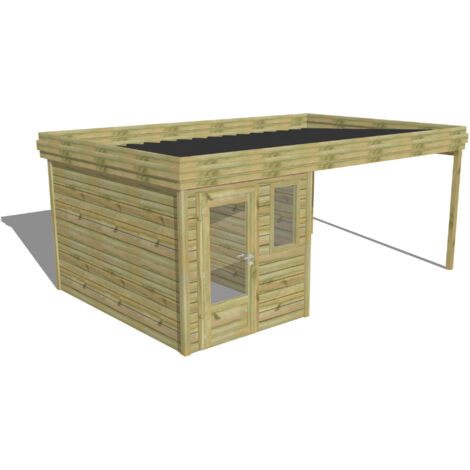 ABRI DE JARDIN bois Pin autoclave 27mm - 5,64x3,44m / 19,4m2 - Bac acier - Abri Français