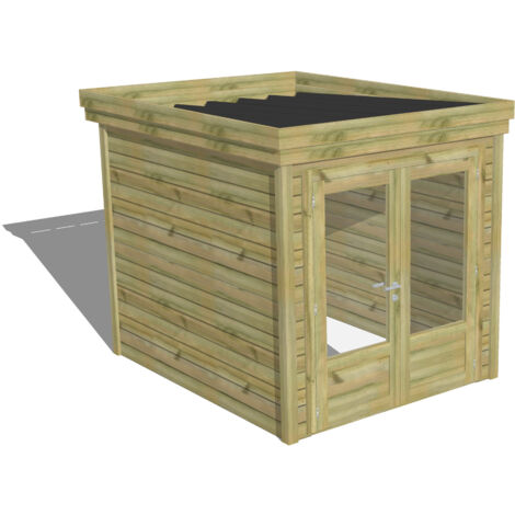 ABRI DE JARDIN bois Pin autoclave 27mm - 2,14x2,64m / 5,7m2 - Bac acier - Abri Français