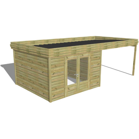 ABRI DE JARDIN bois Pin autoclave 27mm - 6,94x3,44m / 23,9m2 - Bac acier - Abri Français