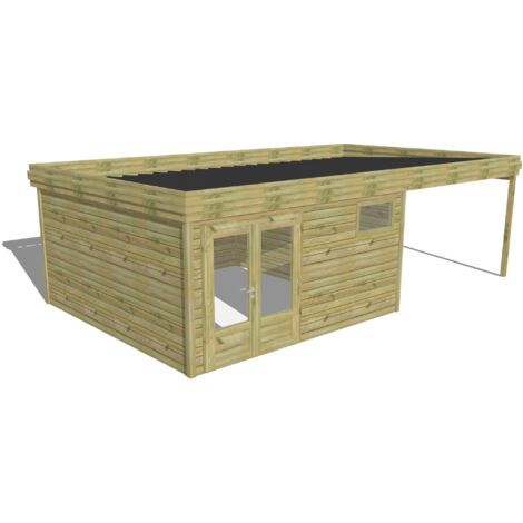 ABRI DE JARDIN bois Pin autoclave 27mm - 7,84x4,34m / 34m2 - Bac acier - Abri Français (1/5)