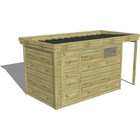 ABRI DE JARDIN bois Pin autoclave 27mm - 4,44x2,14m / 9,5m2 - Bac acier - Abri Français