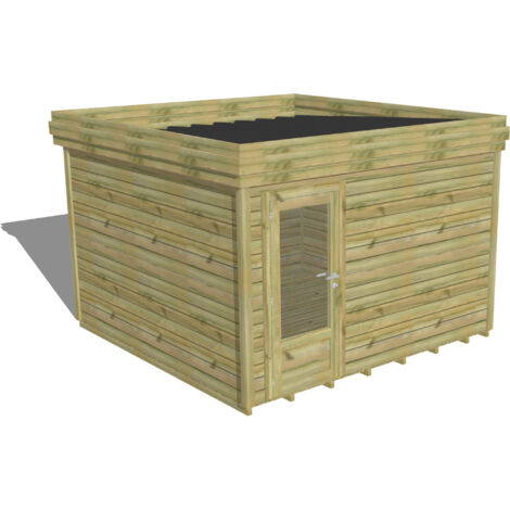 ABRI DE JARDIN bois Pin autoclave 27mm - 3,44x3,44m / 11,8m2 - Bac acier - Plancher bois