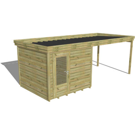 ABRI DE JARDIN bois Pin autoclave 27mm - 6,14x2,64m / 16,2m2 - Bac acier - Plancher bois
