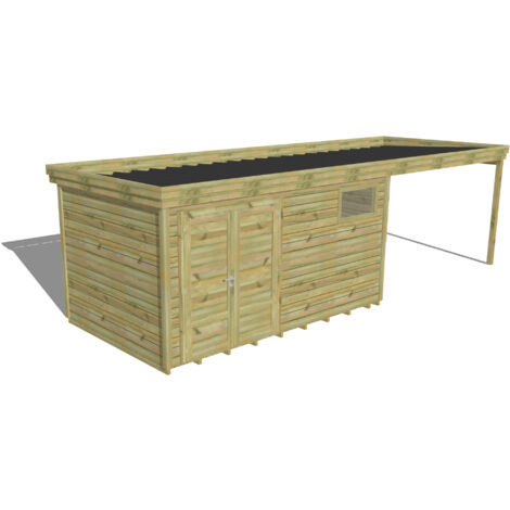 ABRI DE JARDIN bois Pin autoclave 27mm - 7,84x2,64m / 20,7m2 - Bac acier - Plancher bois