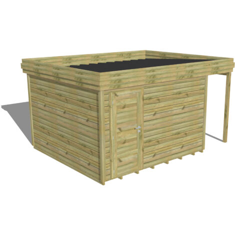 ABRI DE JARDIN bois Pin autoclave 27mm - 4,44x3,44m / 15,3m2 - Bac acier - Plancher bois