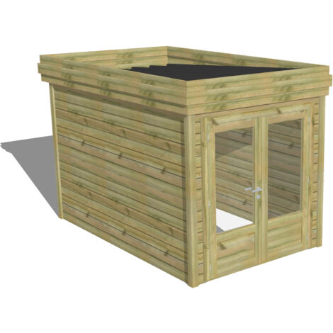 ABRI DE JARDIN bois Pin autoclave 27mm - 2,14x3,44m / 7,4m2 - Bac acier - Abri Français