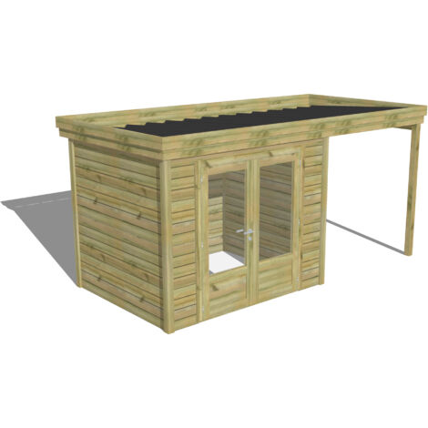 ABRI DE JARDIN bois Pin autoclave 27mm - 4,64x2,14m / 9,9m2 - Bac acier - Abri Français (1/5)