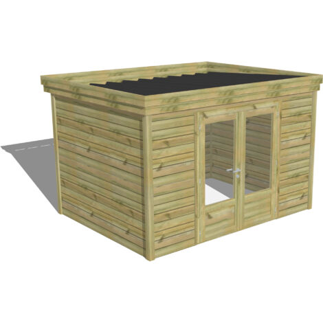 ABRI DE JARDIN bois Pin autoclave 27mm - 3,44x2,64m / 9,1m2 - Bac acier - Abri Français