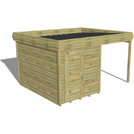 ABRI DE JARDIN bois Pin autoclave 27mm - 4,14x3,44m / 14,2m2 - Bac acier - Plancher bois