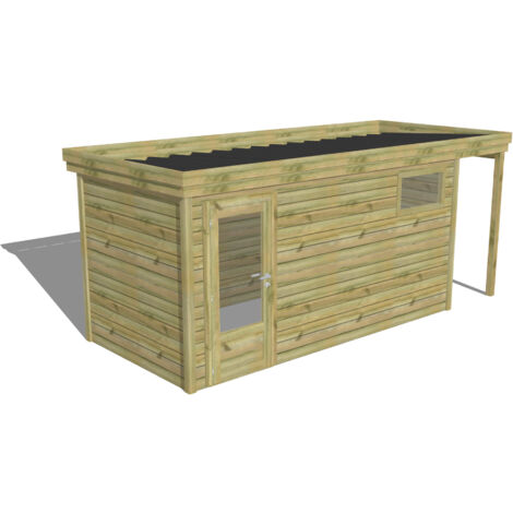 ABRI DE JARDIN bois Pin autoclave 27mm - 5,34x2,14m / 11,4m2 - Bac acier - Abri Français