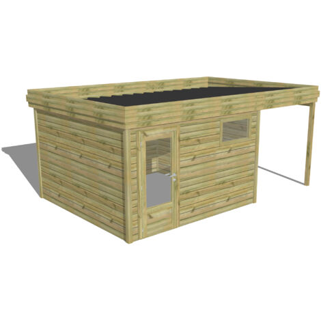 ABRI DE JARDIN bois Pin autoclave 27mm - 5,44x3,44m / 18,7m2 - Bac acier - Abri Français